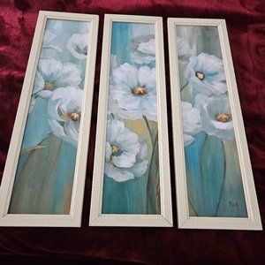 beautiful framed in white poppies art signed artist 3 piece